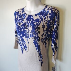 NWT INC International Concepts Pullover Sweater XS Floral Deep Blue